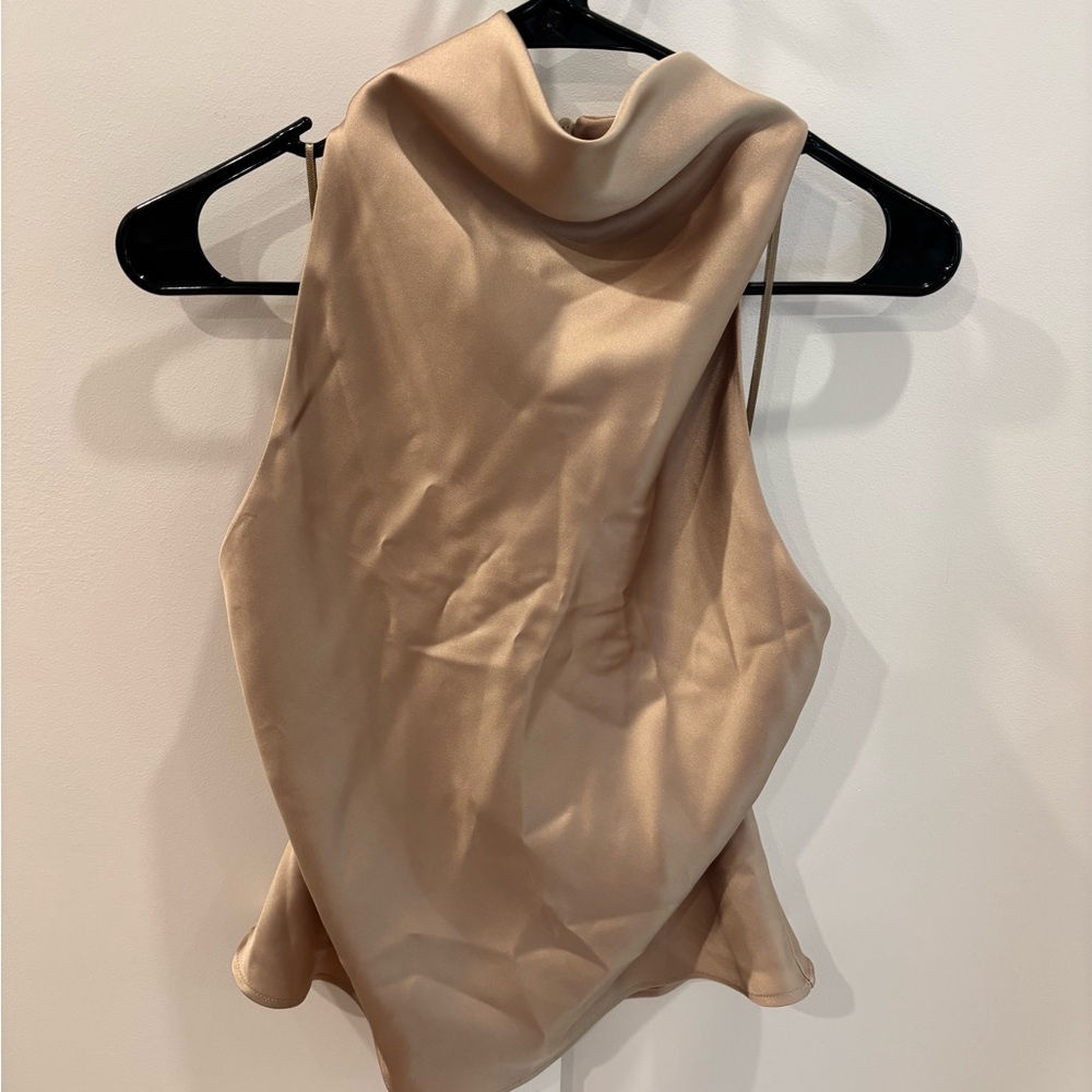 Tan Cowl Neck Sleeveless Top